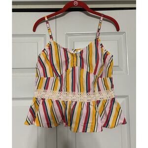 Venus Baby Doll Crochet Striped Hippie Boho Top Size S Adjustable Straps